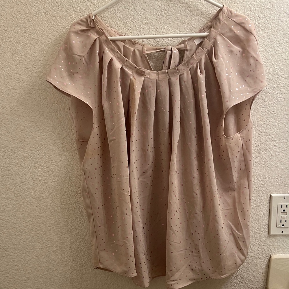 LC Lauren Conrad soft nude blush with pearl pink dots Blouse
